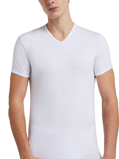 T-Shirt scollo V manica corta uomo - bianco, multipack da 6, cotone elasticizzato