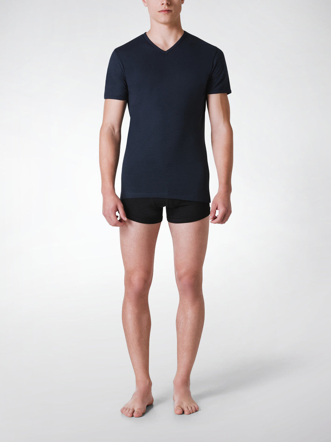 T-Shirt scollo V manica corta uomo - colore assortito (2 blu + 4 nero), multipack da 6, cotone elasticizzato