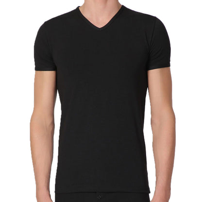 T-Shirt scollo V manica corta uomo - colore assortito (2 blu + 4 nero), multipack da 6, cotone elasticizzato