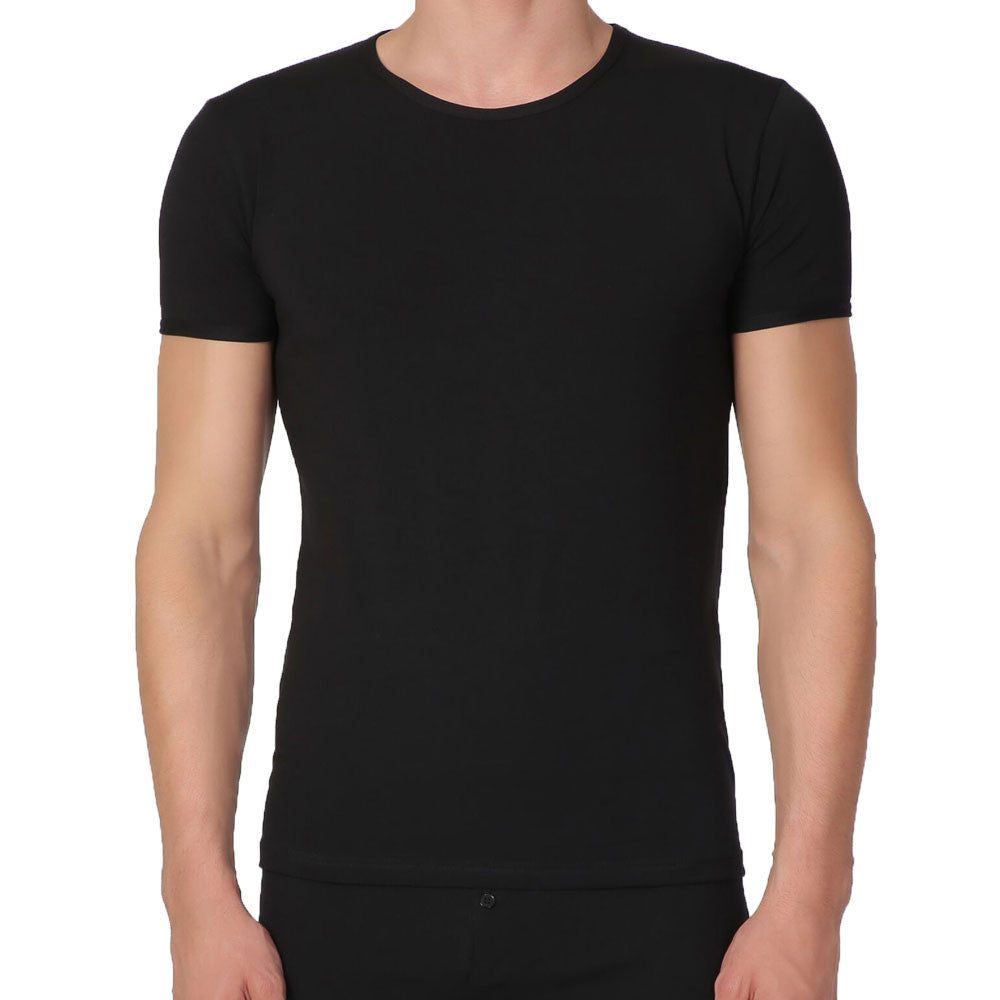 T-Shirt girocollo manica corta uomo - colore assortito (2 blu + 4 nero), multipack da 6, cotone elasticizzato