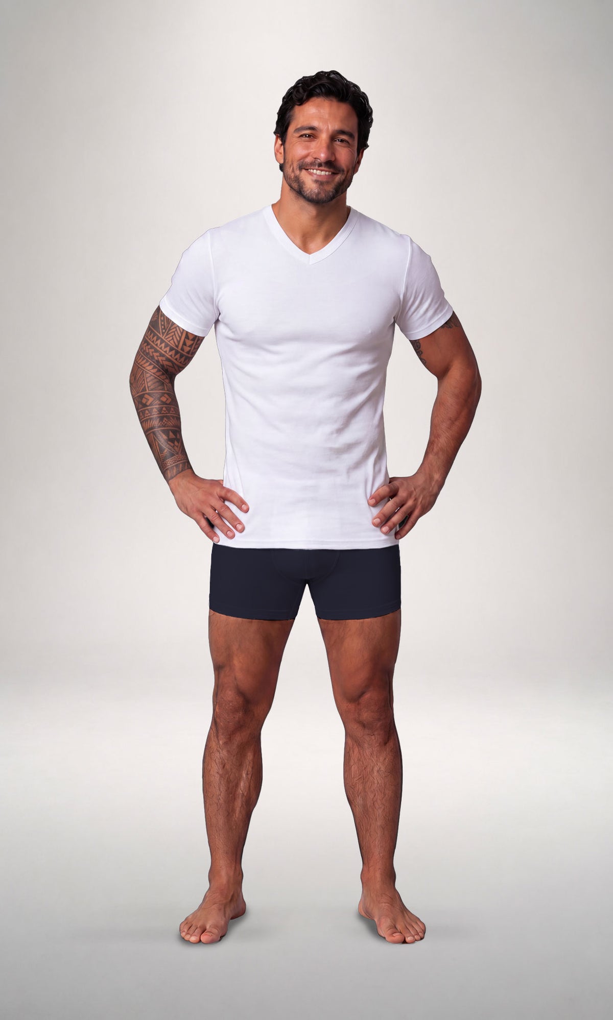 2 T-shirt scollo V caldo cotone + 2 Boxer Timeless uomo, bianco