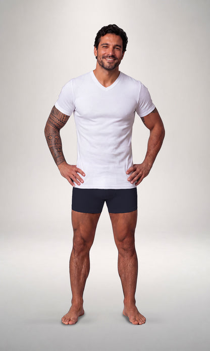 2 T-shirt scollo V caldo cotone + 2 Boxer Timeless uomo, bianco
