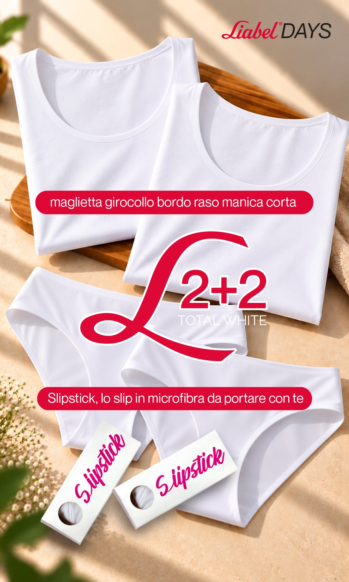 2 T-shirt caldo cotone + 2 Slipstick donna