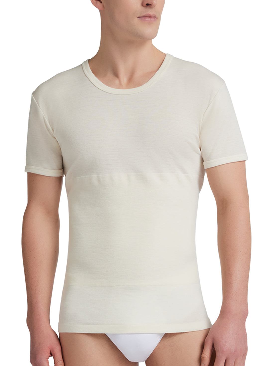T-Shirt manica corta con fascia elastica uomo, misto lana (72%)