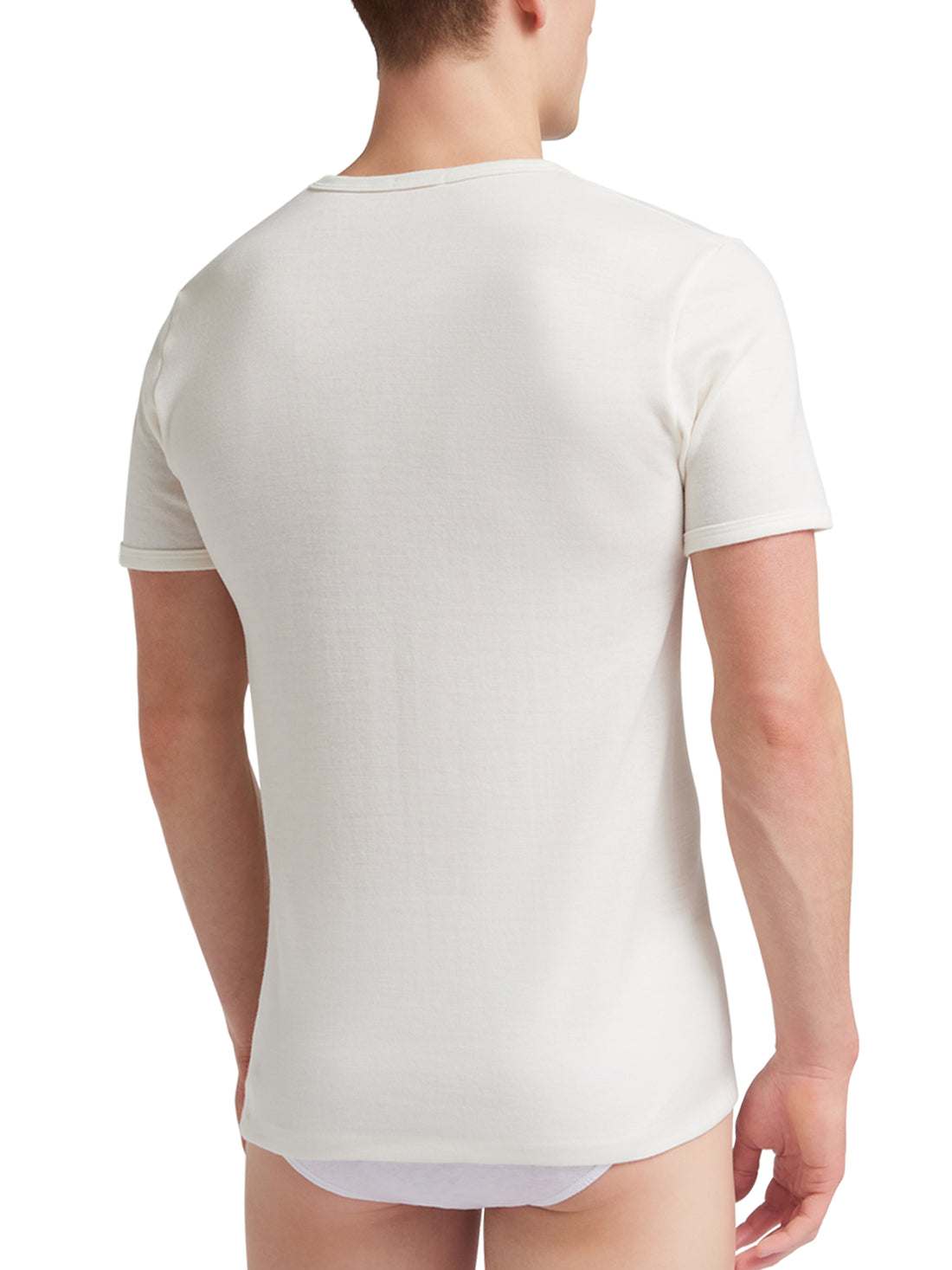 T-Shirt girocollo manica corta uomo, esterno 65% lana-interno 100% cotone