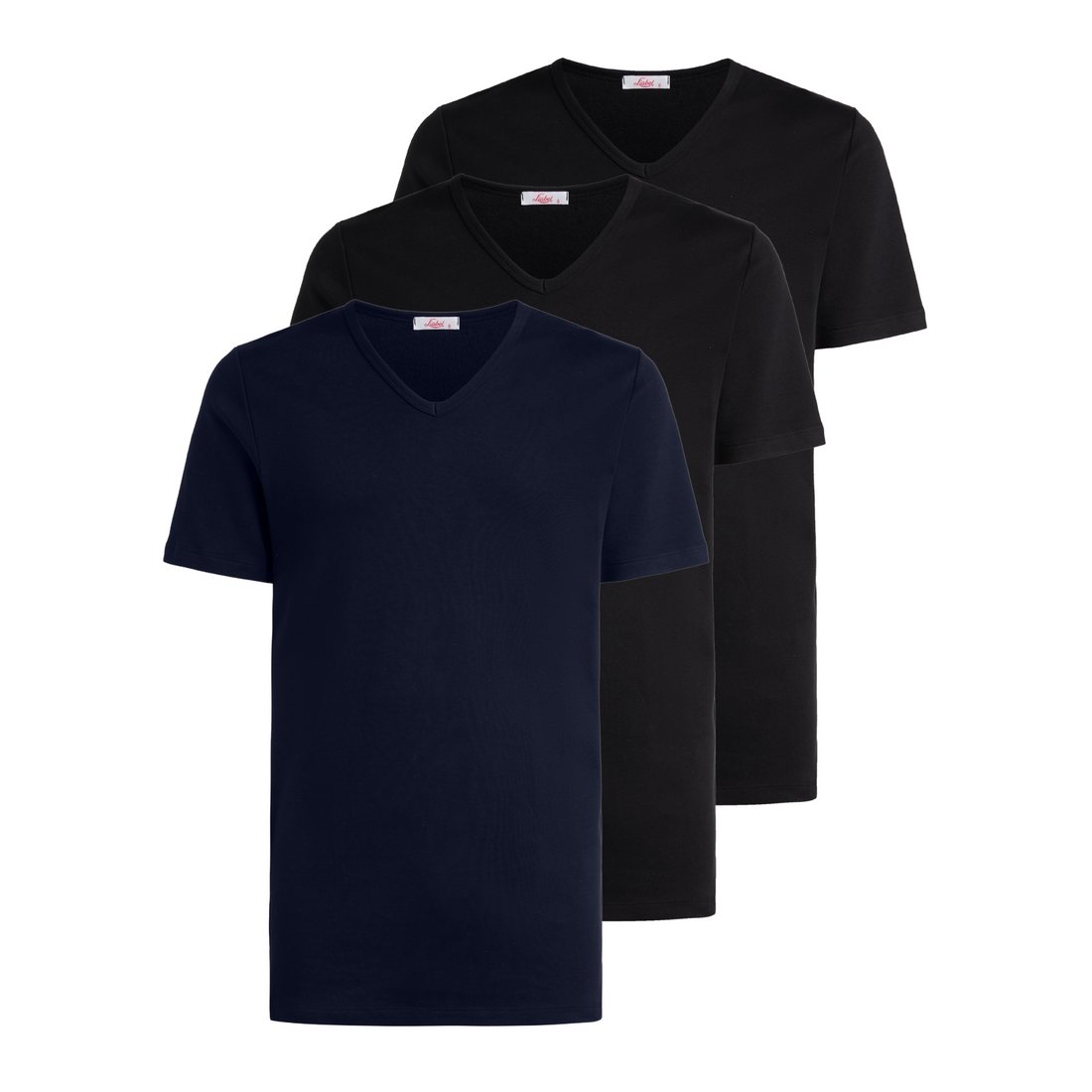 T-Shirt scollo V manica corta uomo -colore assortito (1 blu + 2 nero), multipack da 3, cotone