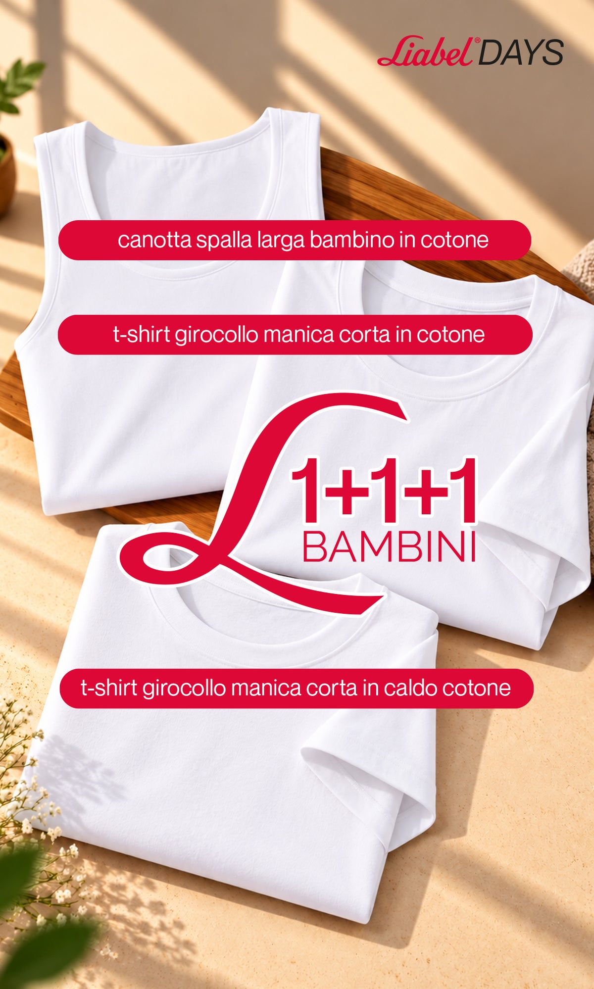 Scorta intimo bambino: canotta + t-shirt cotone + t-shirt caldo cotone