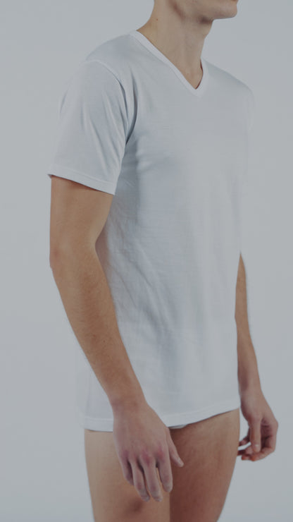 T-Shirt scollo V manica corta uomo -bianco, multipack da 6, cotone