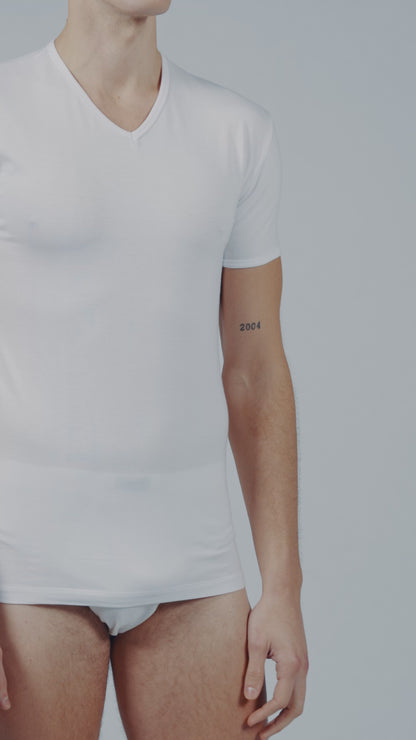 T-Shirt scollo V manica corta uomo - bianco, multipack da 3, cotone elasticizzato