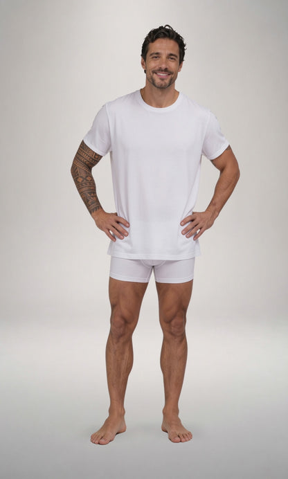 T-shirt girocollo manica corta uomo bianca, cotone elasticizzato