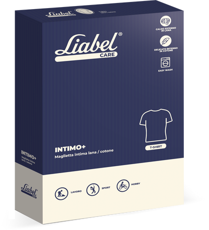 T-Shirt girocollo manica corta uomo, esterno 65% lana-interno 100% cotone